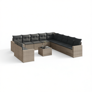 Ensemble de canapés de jardin en rotin moderne, 10+ places, meubles d'extérieur résistants aux intempéries, design contemporain, couleur grise - Product Image 1