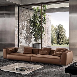 Designer Roger Genuine Leather Sofa Modern Italian Minimalist Straight <b>Top</b> Grain Cowhide Sofa Foshan Furniture - Product Image 2