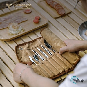 Outdoor Cutlery <b>Set</b> Storage Bag with Stainless Steel Spoon Fork Chopsticks for Camping Travel - Product Image 2