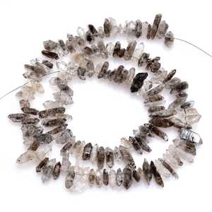 Natural Herkimer Diamond <b>Raw</b> Beads Double Terminated Quartz <b>Crystal</b> With Black Anthraxolite Inclusion - Product Image 5