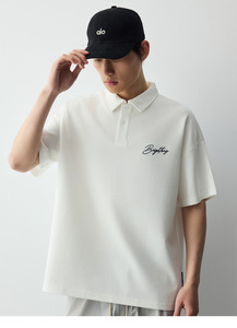 เสื้อโปโลผู้ชายทรงหลวม พิมพ์ลายตัวอักษรสีขาว ผ้าคอตตอนเนื้อหนัก 260GSM ระบายอากาศได้ดี นุ่มสบาย ราคาประหยัด รับทำโลโก้ตามสั่ง - Product Image 5