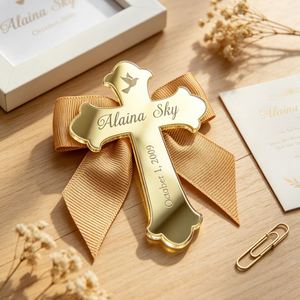 Étiquettes personnalisées en acrylique pour baptême, croix, noms, cadeaux souvenirs pour baby shower, baptême, fête de Noël - Product Image 5