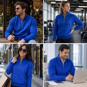 Nueva <span class=keywords><strong>sudadera</strong></span> con capucha de punto gofrado de manga larga con media cremallera y cuello alto para <span class=keywords><strong>hombre</strong></span>, diseño personalizado, color liso, con bolsillos sueltos - Product Image 6