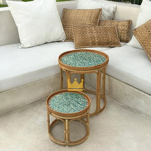 ชุดโต๊ะกาแฟและโต๊ะข้างเตียงหวายทำมือสไตล์ใหม่ ดีไซน์มินิมอล ท็อป MOP เฟอร์นิเจอร์ห้องนั่งเล่นจากเวียดนาม - Product Image 4