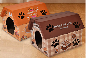 Rumah Kucing Mewah Modern untuk Dalam Ruangan, Tempat Tidur dan Penggaruk, Dapat Disesuaikan, Bentuk Lipat Warna Cokelat, Tempat Persembunyian, Ramah Lingkungan, Terbuat dari Kertas Berlapis - Product Image 4