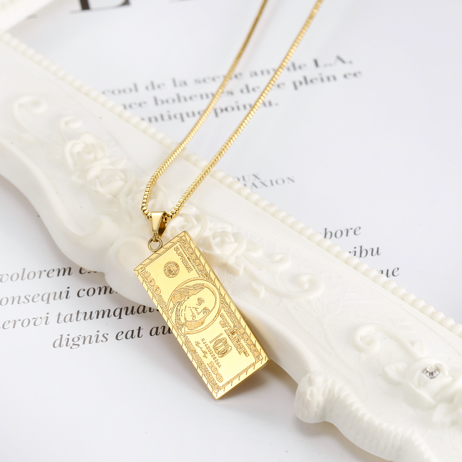 18k Gold Plated Hip Hop Dollar Bill Pendant Necklace For Men