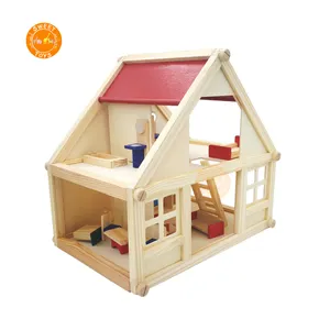 wooden DIY children's small doll house and mini furniture toy set Wooden Toy Kids Dollhouse for role play