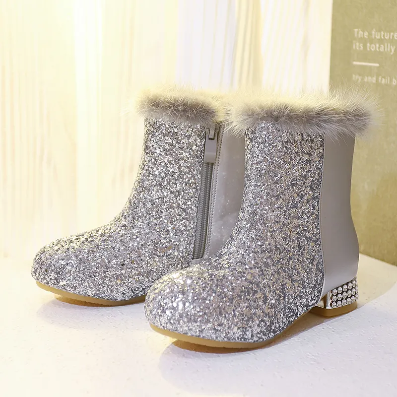 Winter High heel boots for girls and cashmere for children High boots for girls Baby Princess cotton boots