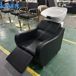 Kisen Hot Sale C Hair Black Lying Massage Furniture Washing Bed Shampoo Chair With Bowl For Barbershop Hair Salon Use