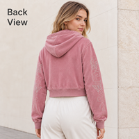 Hoodie personnalisé pour femme, coupe courte, zippé, avec manches ornées de strass, coupe décontractée, pour un usage quotidien, style décontracté et tendance