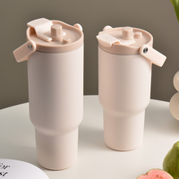 Gobelet isotherme portable réutilisable en acier inoxydable à double paroi de 32 oz avec poignée et paille pour café et voyage