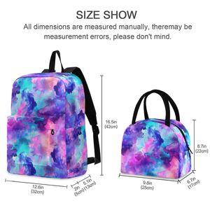 Colorful Purple Watercolor Custom Print Logo 2-Piece Children's Schoolbag Student Girl Boy <b>Backpack</b> Set With Lunch Box - Product Image 6