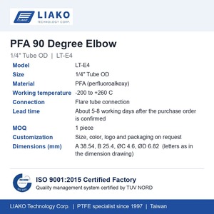 ข้อต่อท่อ PFA แบบโค้ง 90 องศา ขนาด 1/4 นิ้ว สำหรับท่อแบบ Flare Tube Fitting LT-E4 ทนทานต่อสารเคมีบริสุทธิ์สูง สำหรับกระบวนการเปียกในวงจรเซมิคอนดักเตอร์ - Product Image 5
