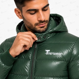 Veste à capuche verte pour homme, coupe-vent, rembourrage en polyester, fermeture éclair, vêtements d'hiver décontractés, coupe ajustée - Product Image 6