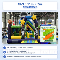 Château gonflable PVC sur le thème de la fusée spatiale avec toboggan d'aventure et aire de saut pour enfants
