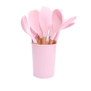 Hot Sale 11 Pcs +Barrel Food Grade <b>Silicone</b> Kitchen Accessories Tool Heat Resistance <b>Baking</b> Cookware Wooden Cooking Utensils Set - Product Image 6