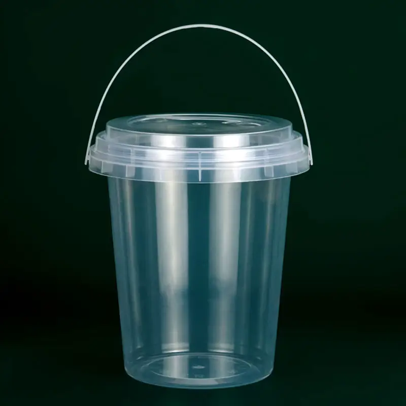 32 온스 플라스틱 컵 맞춤형 로고 일회용 양동이 진주 음료 뚜껑과 손잡이가있는 버블 티 다바 보바 컵 바소 플라스틱