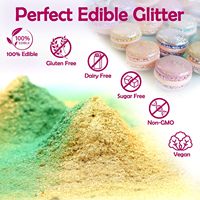 Poudre de paillettes alimentaire JIUPIN de 16 couleurs pour boissons, pâtisserie, gâteaux et fondant (Vegan 5g/bouteille)