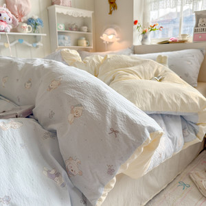 Parure de lit quatre pièces en gaze double couche de haute qualité, motif dessin animé pour enfants, drap de lit pour dortoir, ensemble trois pièces avec housse de <span class=keywords><strong>couette</strong></span> - Product Image 6