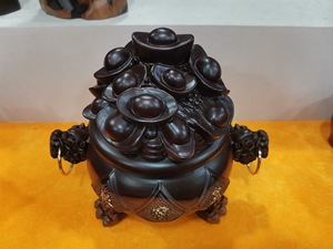 2024 chinois ébène bois sculpture sac d'argent recruter richesse et trésor bol ornements meubles de maison pour salon - Product Image 6