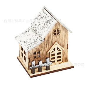 บ้านไม้จำลองฉากหิมะประดับไฟตกแต่งคริสต์มาสสำหรับบ้าน สำนักงาน โต๊ะทำงาน - Product Image 2