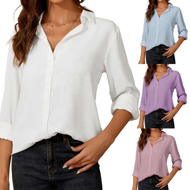 OEM/ODM Customized Women's Button Down Shirt Casual Ladies Tops Turn