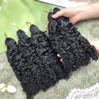 Extensions de cheveux humains bouclés naturels 12A Raw Burmese Feather, pré-bouclées, sans nœuds, noires, légères, pour crochet