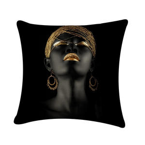 <span class=keywords><strong>Noir</strong></span> <span class=keywords><strong>or</strong></span> moderne lèvre doigts visage femmes africaines carré 18x18 pouces taie d'oreiller couverture - Product Image 3