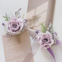 Dekorasi Tamu Resepsi Pernikahan Bunga Buatan Pengantin Pria dan Wanita Boutonniere Corsage Pergelangan Tangan Warna Ungu