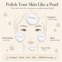 JLY Houpette de maquillage ronde en velours à poils courts et denses pour poudre libre, poudre fixatrice et blush, avec surpiqûres en dentelle