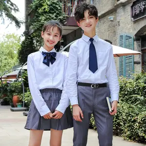 Fabrika doğrudan satış giysi erkek kız unisex resmi elbise beyaz gömlek okul üniforması genç orta lise öğrencileri