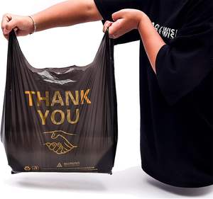 Sacs en plastique biodégradables pour t-shirts avec soufflet latéral et logo personnalisé pour les petites entreprises et les restaurants, lot en vrac - Product Image 4