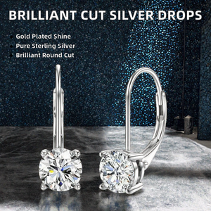 Pendientes Elegantes y Modernos de Plata de Ley 925 con Moissanita Redonda Brillante y Delicada - Product Image 2