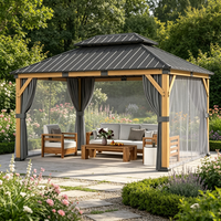 Gazebo en cèdre pour l'extérieur, toit rigide, résistant aux intempéries, pavillon permanent avec rideaux d'intimité pour la cour, le balcon et le jardin