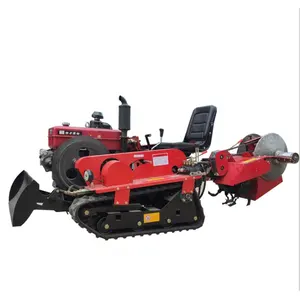 Chinese Mini Farm 35hp Crawler Cultivatoren Rotary Tiller Mini Kleine Crawler Tractor Met Voorlader En Arm Graven Machine