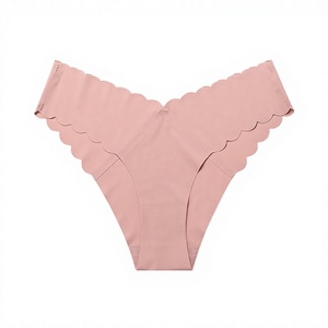 Wholesale Women <b>Seamless</b> Invisible <b>Thong</b> Underwear Scalloped Wave Edge Solid Color Low Rise Women Panties Soft Stretch Lingerie - Product Image 1