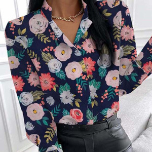 Herbstliche Blumenbluse für Damen mit Stehkragen, Langen Ärmeln, Büro-Look, Oberteile für Frauen, Lässige Übergröße Blusen - Product Image 4