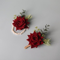 Korsase Pernikahan Mawar Merah Buatan Tangan untuk Pengantin dan Pengiring Pengantin Bunga Sutra Gaya Eropa Grosir Lintas Batas