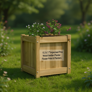 Jardinière carrée en bois de pin imprégné 15,7x15,7x15,7 cm, pot à fleurs rustique - Product Image 3