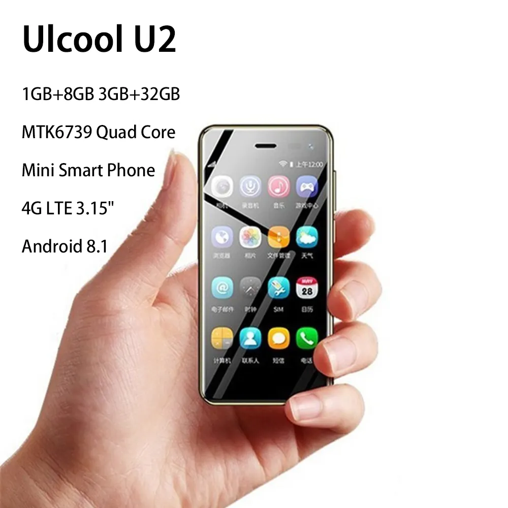Ulcool U2 4G LTE Mini Smart Phone 1GB+8GB 3.15" MTK6739 Quad Core Android 8.1 Leather Backup Gift Phone