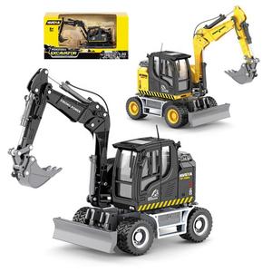 Huina 1725 Modèle miniature <span class=keywords><strong>de</strong></span> pelle rétrocaveuse sur pneus en alliage métallique moulé sous pression, échelle 1/50, modèle <span class=keywords><strong>de</strong></span> construction statique en aluminium, <span class=keywords><strong>jouet</strong></span> - Product Image 1