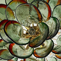 Lustre Marielle Murano en verre italien soufflé à la main, pétales en ambre et luminaire suspendu en forme de fleur glamour pour salle à manger