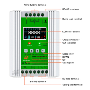 Contrôleur de charge hybride solaire-éolien Wifi 12V 24V 48V 3000W, charge MPPT pour panneau solaire et éolienne, Lithium Plomb W756 - Product Image 2