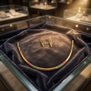 Conjunto de Collar y Pendientes Clásicos Chapados en Oro con Perlas de Imitación y Kundan, Incrustaciones de Zirconia Rosa y Verde, Diseño Geométrico para Mujer, Boda - Product Image 3