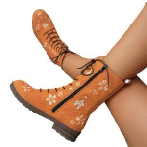 QLFashion britannique talon épais bottes moyennes femmes 2024 automne nouveau brodé grande taille Western Knight 231 - Product Image 5