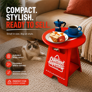 HONGYAN Wholesale Compact Industrial Iron Foldable Accent Table with Round Tabletop Storage Base for Living Room Small Space Use