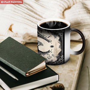 Taza de Café para la Rutina Matutina, Negra Esmerilada, 11 oz, Cerámica, Cambia de Color con el Calor, Taza Mágica - Product Image 3