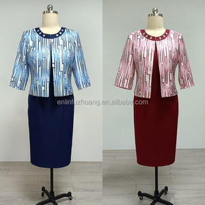 Ensemble veste et robe élégante à imprimé géométrique pour femmes grandes tailles, bleu marine, longueur genou, col rond, pour l'automne - Product Image 6
