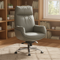 Chaise de bureau pivotante de luxe confortable, spécifiquement conçue pour les réunions, en cuir PU noir, hauteur réglable, base en aluminium, chaise de patron