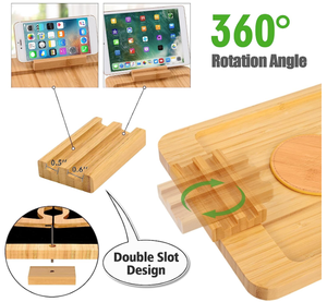 Vente flash : Support rotatif pliable FSC <span class=keywords><strong>pour</strong></span> téléphone, tablette, porte-gobelet antidérapant, table basse <span class=keywords><strong>pour</strong></span> canapé, <span class=keywords><strong>sous</strong></span>-<span class=keywords><strong>verre</strong></span> <span class=keywords><strong>pour</strong></span> boissons et nourriture, table d'accoudoir en bois, plateau d'accoudoir en bambou - Product Image 3